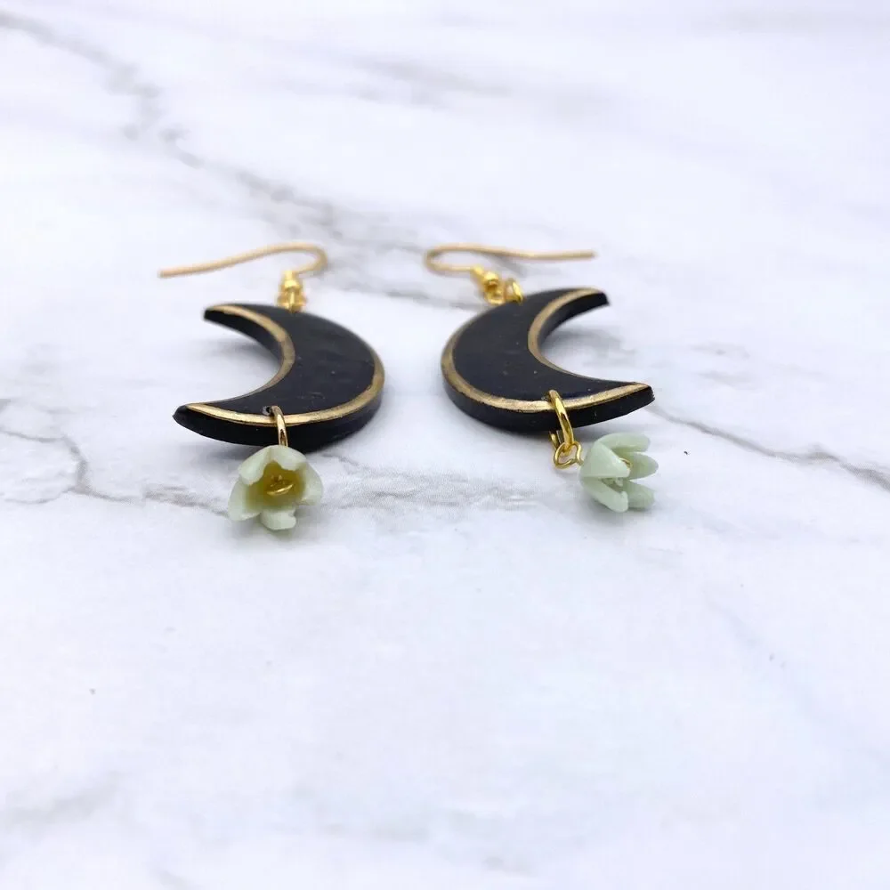 Black Moon Lily of the Valley Dangle Earrings